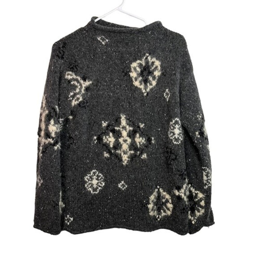 Nordic Design Hand Knit Gray Wool Patterned Sweater Size M P Women